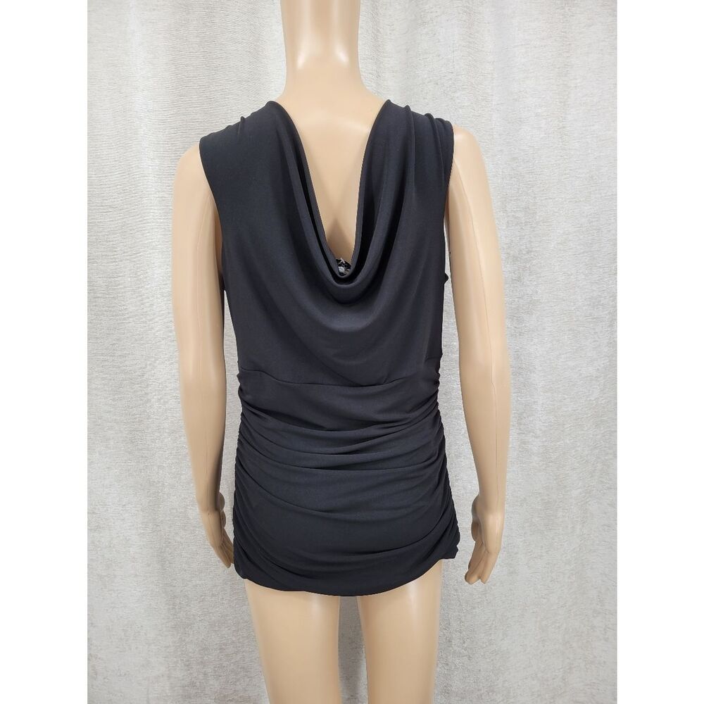 Cache Y2K Black Draped Chain Detail Cowl Neck Ruched Tank Top - Picture 5 of 9